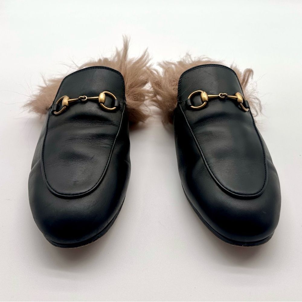 Gucci Princetown Fur Mule Black Horsebit SlipperShearling Loafer Flats EU37 US7 - Picture 2 of 10